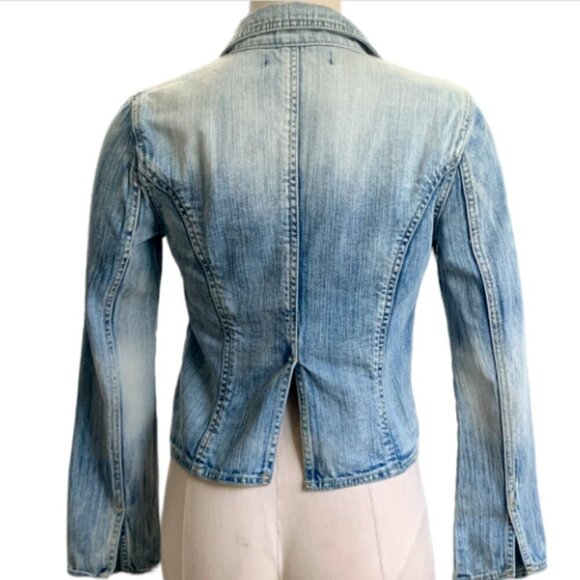 VTG London Jean Cropped Denim Blazer-Jacket Blue Stonewash XS #36K - Picture 6 of 9